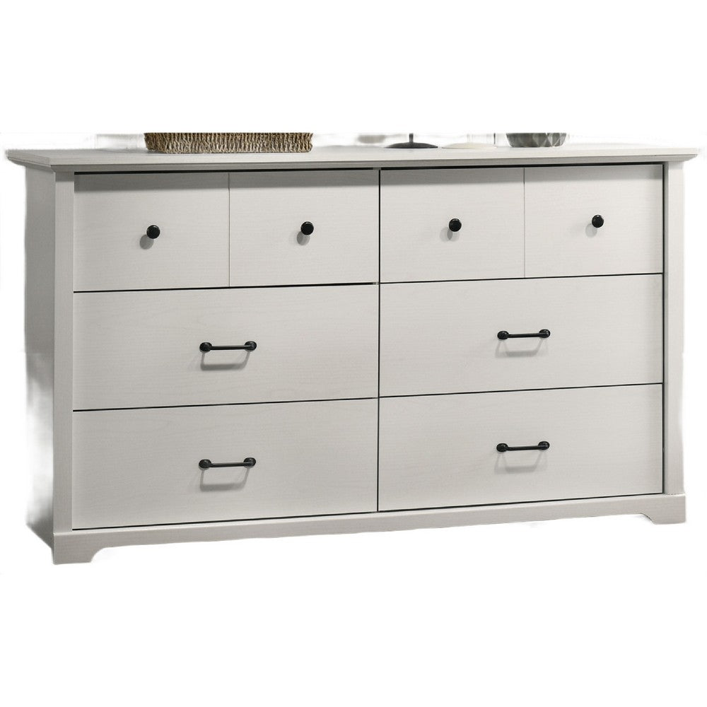 Lara Wide Dresser | 6 Drawer w Black Handles | White Lamination