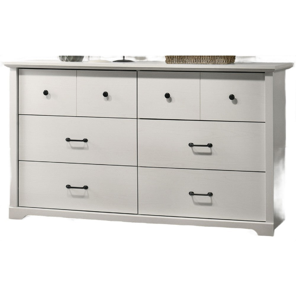 Lara Wide Dresser | 6 Drawer w Black Handles | White Lamination