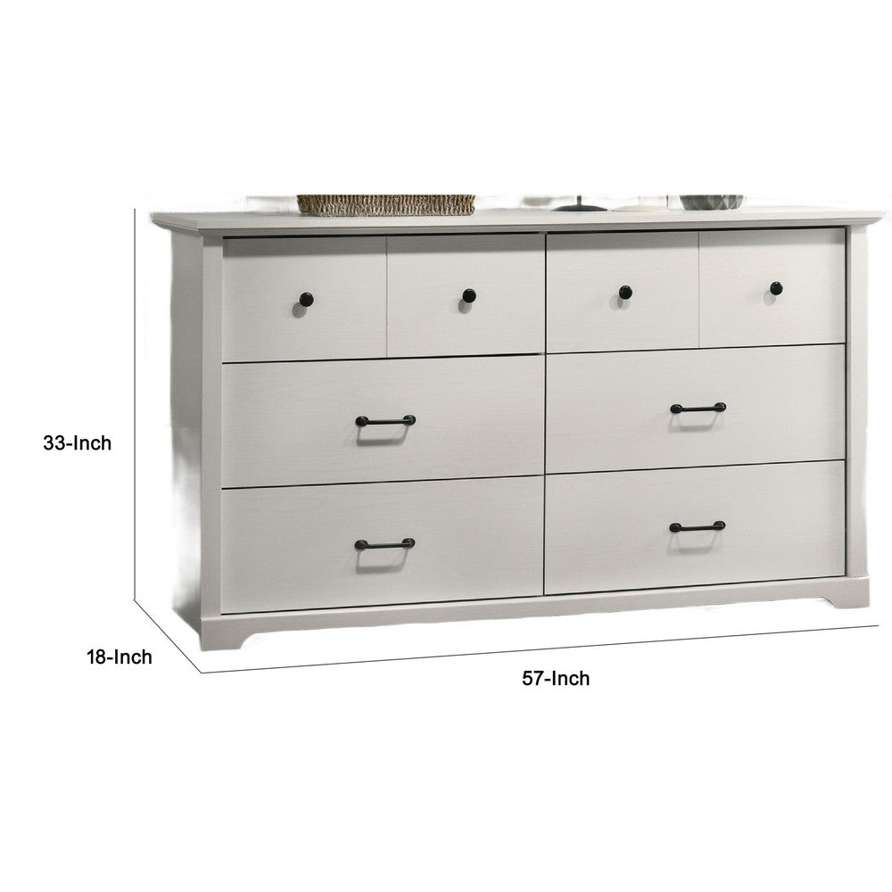 Lara Wide Dresser | 6 Drawer w Black Handles | White Lamination