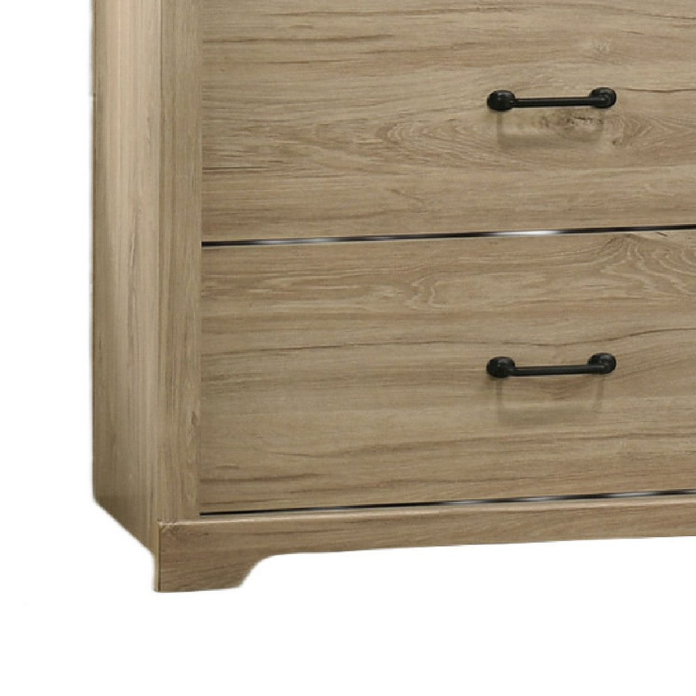 Lara Wide Dresser | 6 Drawer w Black Handles | Farmhouse Light Oak Brown