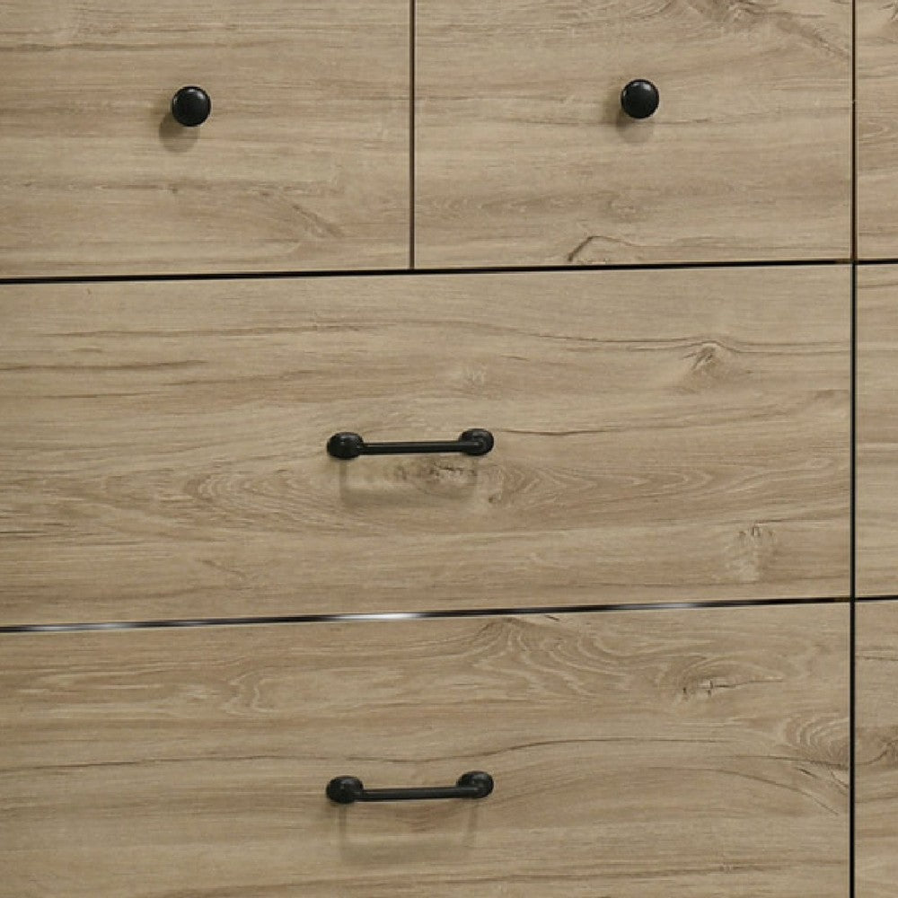 Lara Wide Dresser | 6 Drawer w Black Handles | Farmhouse Light Oak Brown