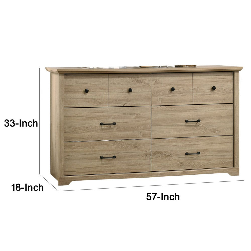 Lara Wide Dresser | 6 Drawer w Black Handles | Farmhouse Light Oak Brown