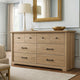 Lara Wide Dresser | 6 Drawer w Black Handles | Farmhouse Light Oak Brown