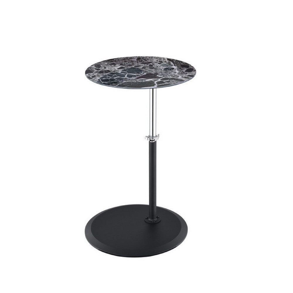 Ory Side End Table | 16" Round Black Glass Top w Adjustable Height