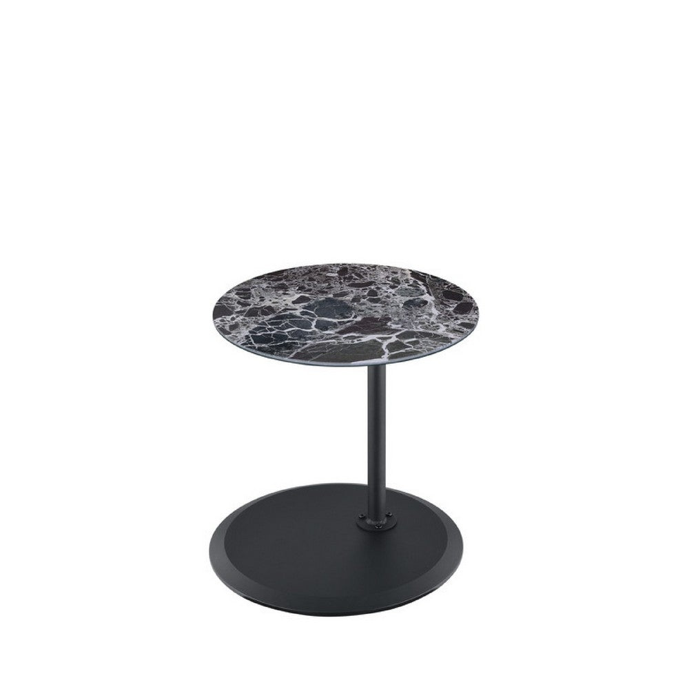 Ory Side End Table | 16" Round Black Glass Top w Adjustable Height