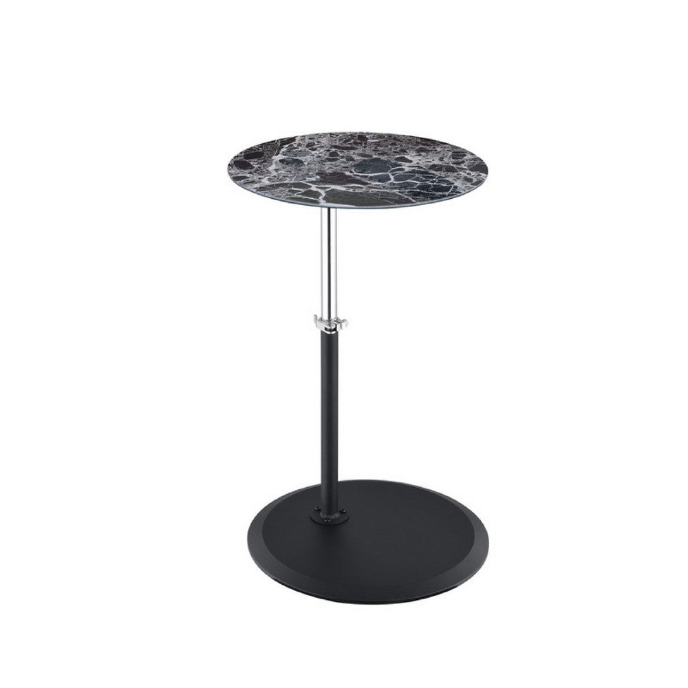 Ory Side End Table | 16" Round Black Glass Top w Adjustable Height