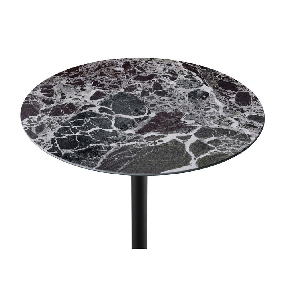 Ory Side End Table | 16" Round Black Glass Top w Adjustable Height