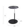 Ory Side End Table | 16" Round Black Glass Top w Adjustable Height