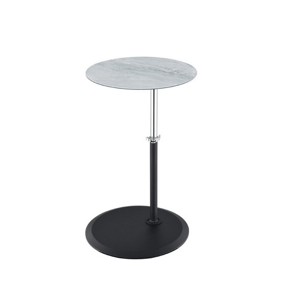 Ory Side End Table | 16" Round Gray Glass Top w Adjustable Height
