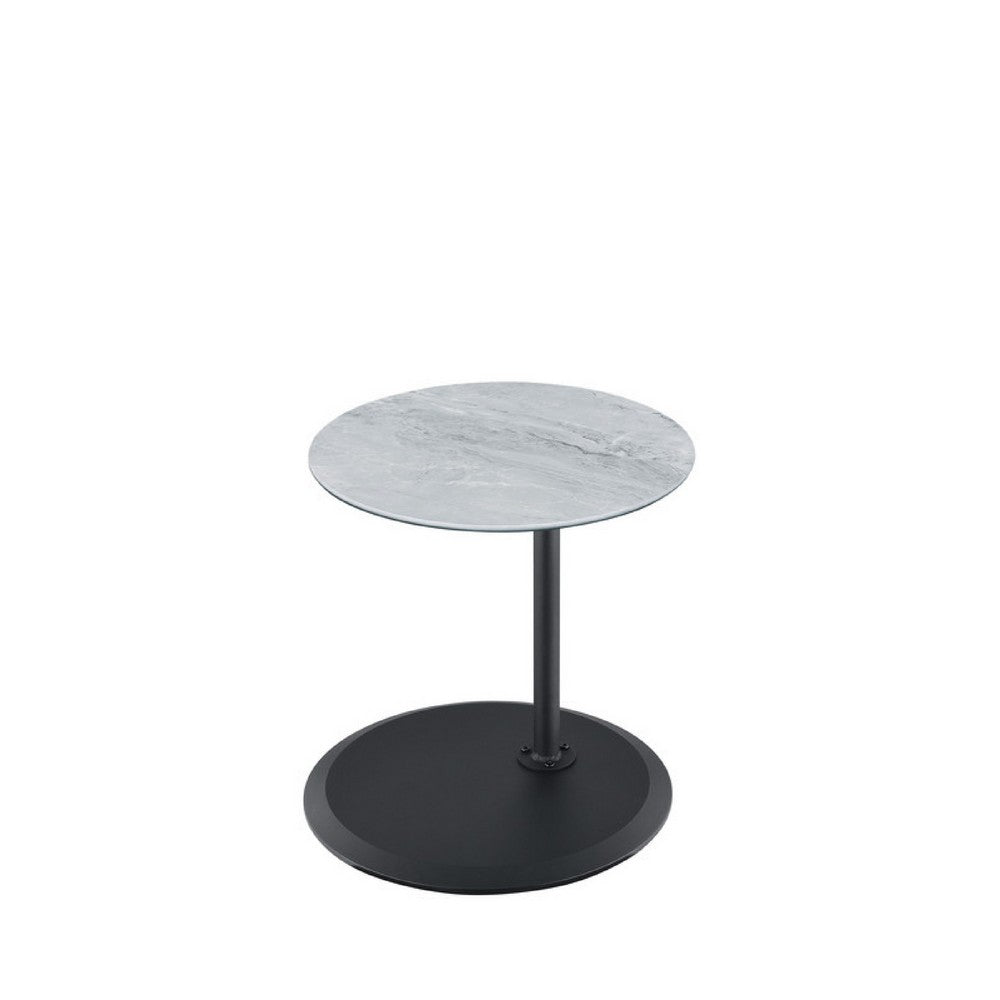 Ory Side End Table | 16" Round Gray Glass Top w Adjustable Height