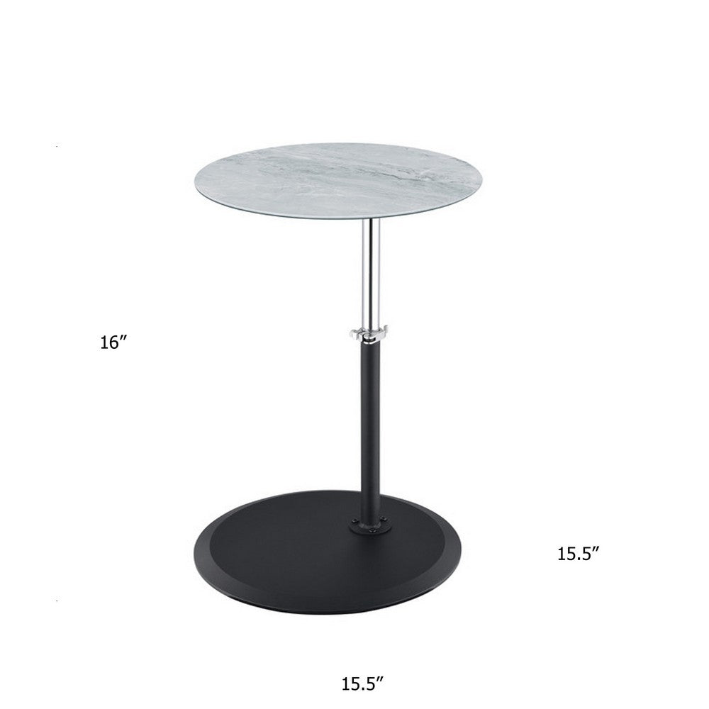Ory Side End Table | 16" Round Gray Glass Top w Adjustable Height