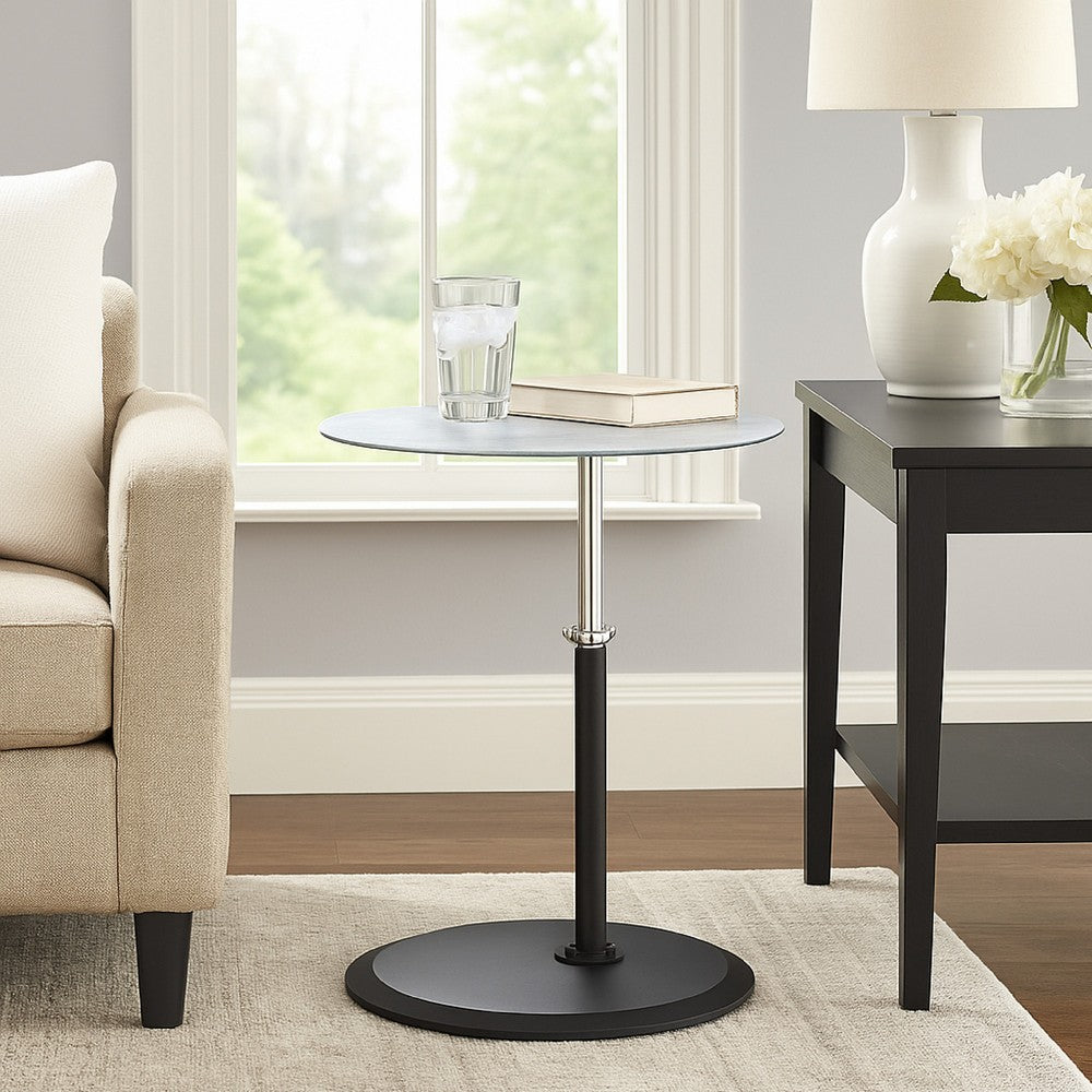 Ory Side End Table | 16" Round Gray Glass Top w Adjustable Height