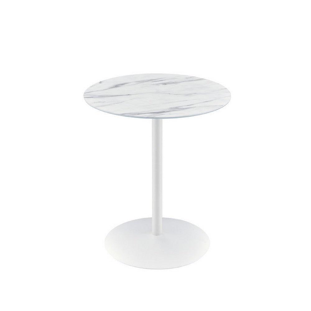 Ciry Side End Table | 18" Round Marble Glass Top | Steel Base | White