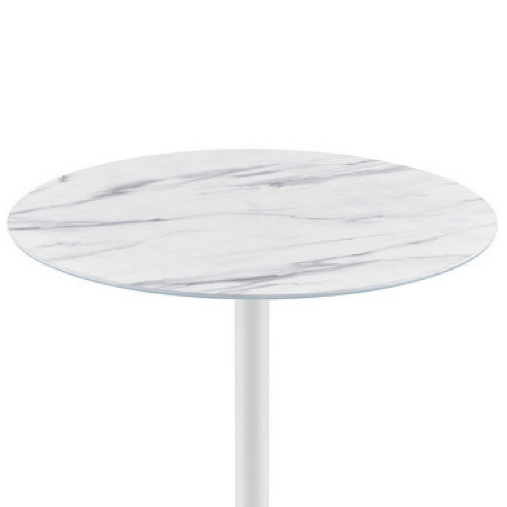 Ciry Side End Table | 18" Round Marble Glass Top | Steel Base | White