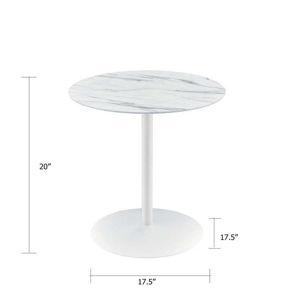 Ciry Side End Table | 18" Round Marble Glass Top | Steel Base | White