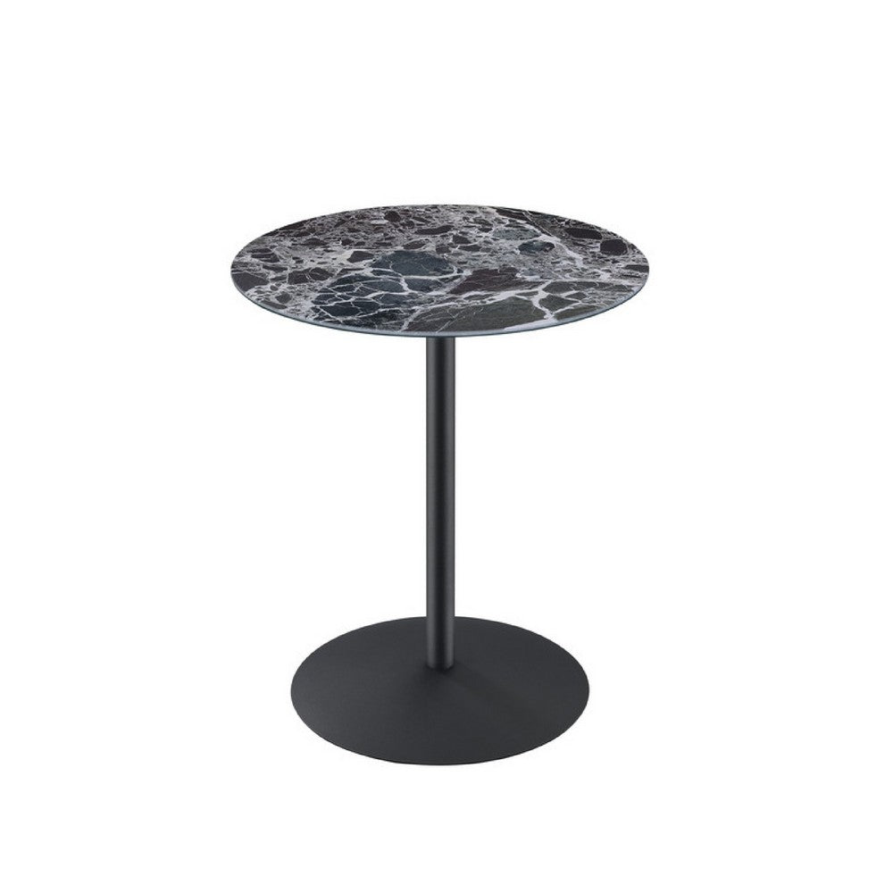 Ciry Side End Table | 18" Round Marble Glass Top | Steel Base | Black