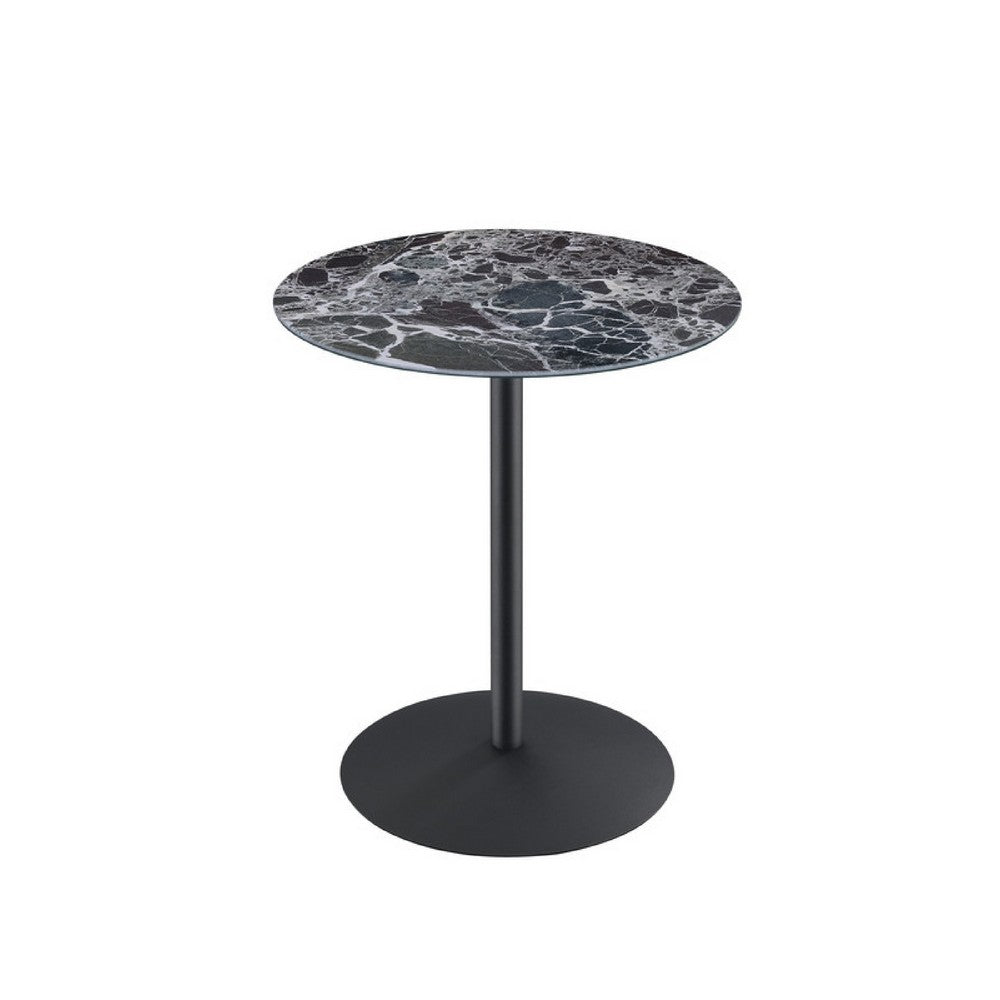 Ciry Side End Table | 18" Round Marble Glass Top | Steel Base | Black