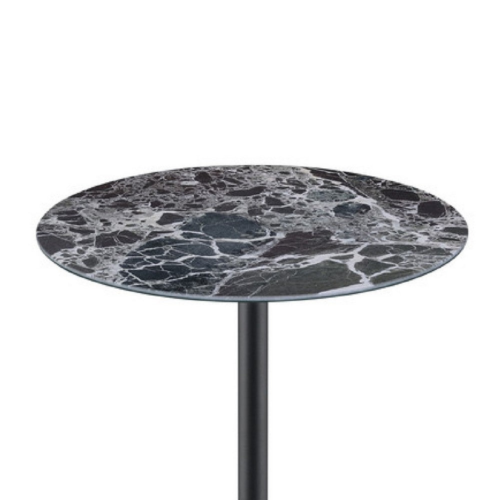 Ciry Side End Table | 18" Round Marble Glass Top | Steel Base | Black