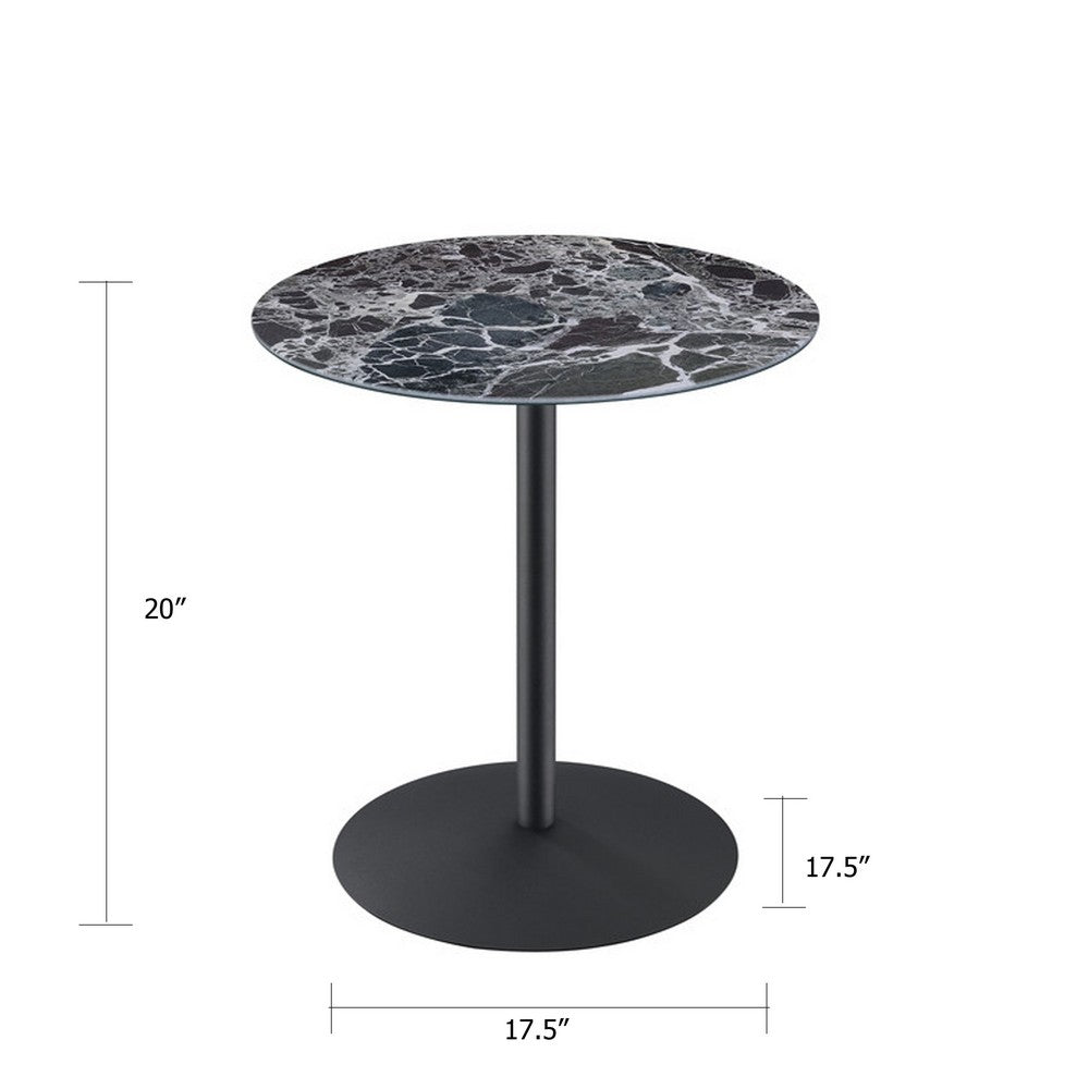 Ciry Side End Table | 18" Round Marble Glass Top | Steel Base | Black
