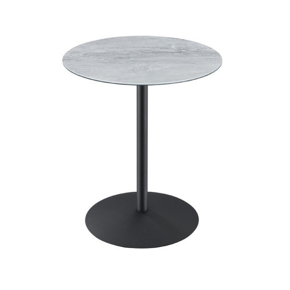 Ciry Side End Table | 18" Round Gray Marble Glass Top | Steel Base