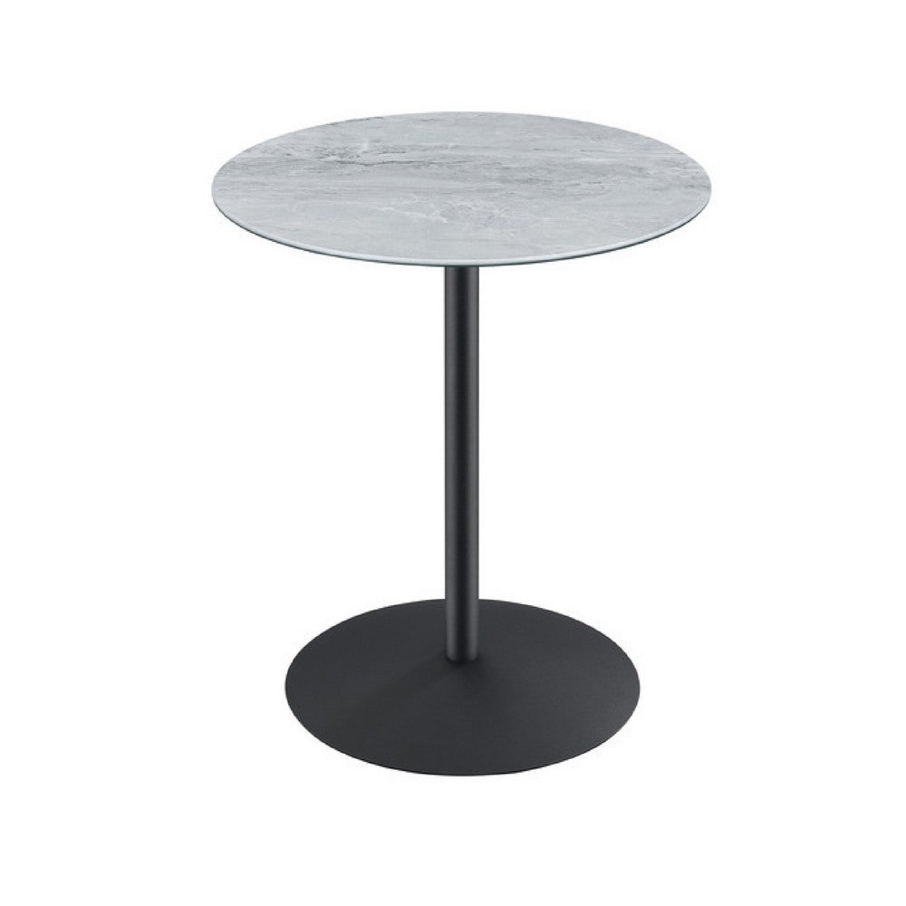 Ciry Side End Table | 18" Round Gray Marble Glass Top | Steel Base