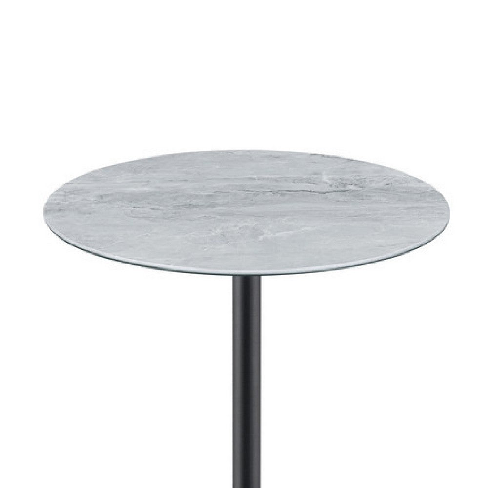Ciry Side End Table | 18" Round Gray Marble Glass Top | Steel Base