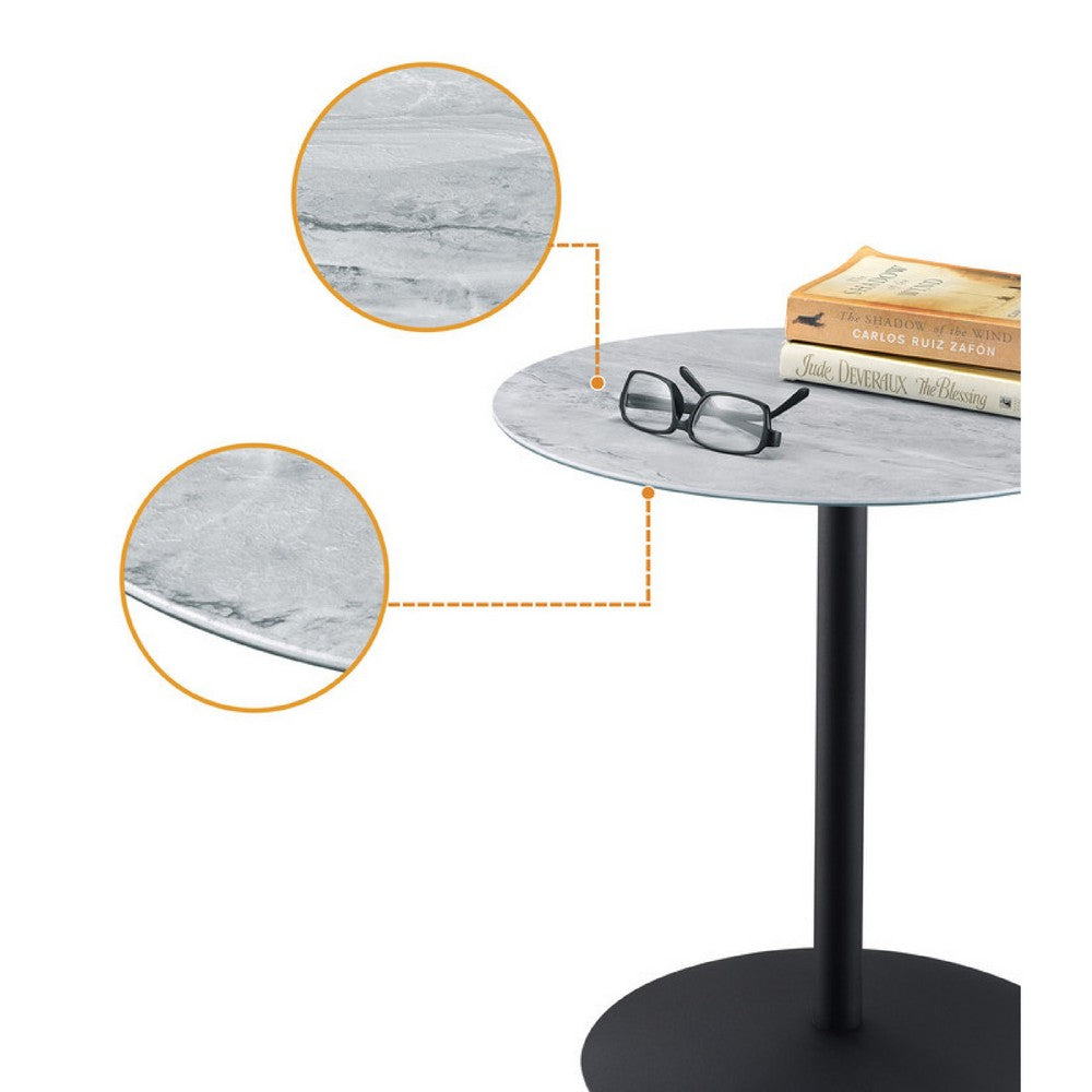 Ciry Side End Table | 18" Round Gray Marble Glass Top | Steel Base