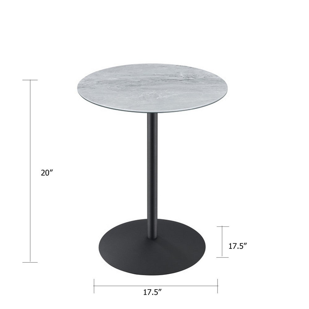 Ciry Side End Table | 18" Round Gray Marble Glass Top | Steel Base