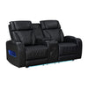 Jasi Power Reclining Loveseat w Cupholders | LED | Black Leather Aire