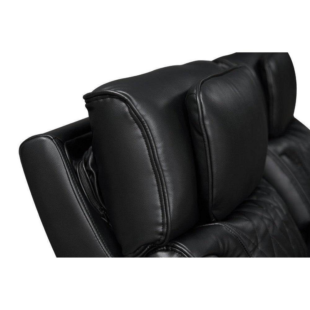 Jasi Power Reclining Loveseat w Cupholders | LED | Black Leather Aire