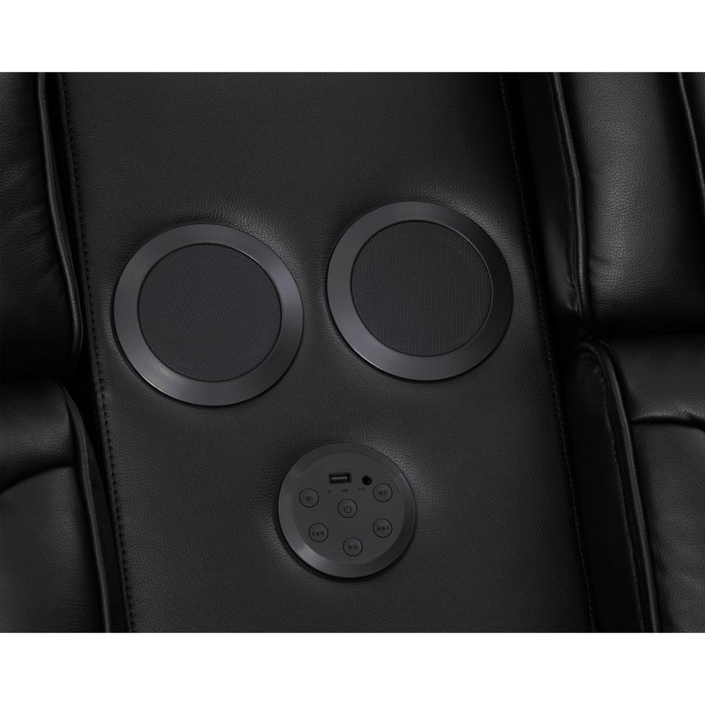 Jasi Power Reclining Loveseat w Cupholders | LED | Black Leather Aire