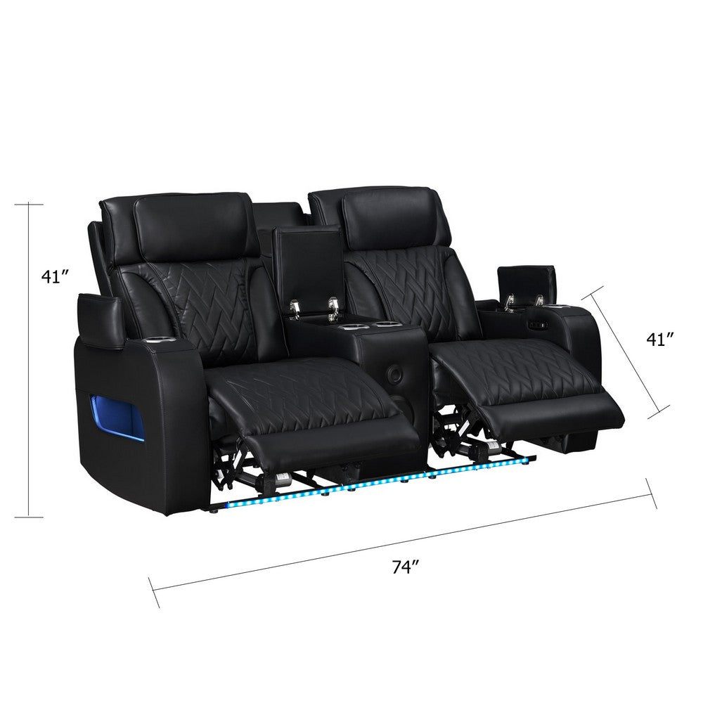 Jasi Power Reclining Loveseat w Cupholders | LED | Black Leather Aire