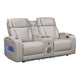 Jasi Power Reclining Loveseat w Cupholders | LED | White Leather Aire