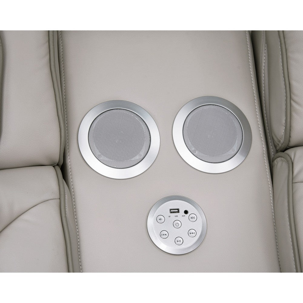 Jasi Power Reclining Loveseat w Cupholders | LED | White Leather Aire