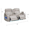 Jasi Power Reclining Loveseat w Cupholders | LED | White Leather Aire