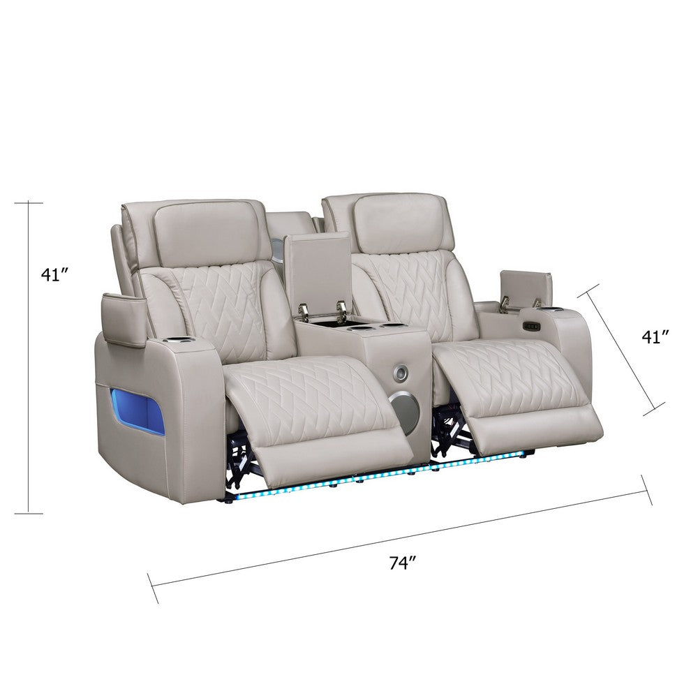 Jasi Power Reclining Loveseat w Cupholders | LED | White Leather Aire