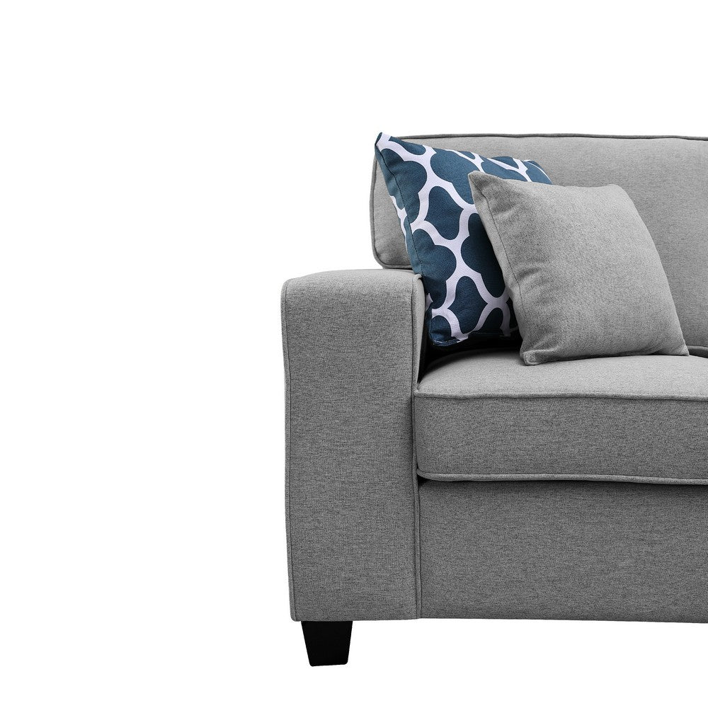 Inny Loveseat | 67" | 4 Throw Pillows | Light Gray Linen w Black Legs