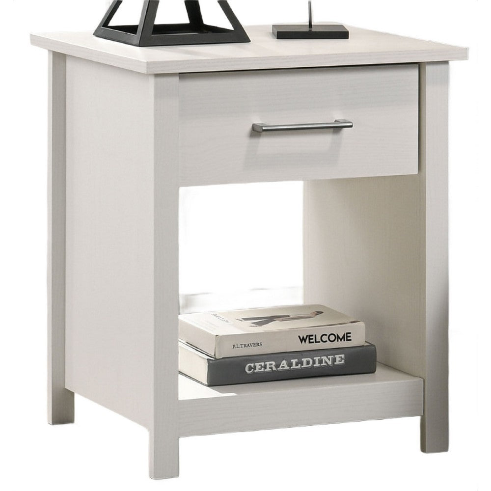 Kele Nightstand | 1 Drawer w Silver Handle | 1 Lower Open Shelf | White