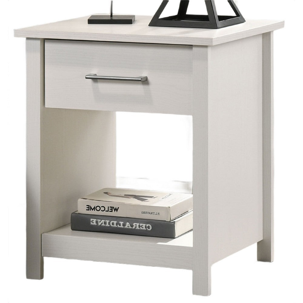 Kele Nightstand | 1 Drawer w Silver Handle | 1 Lower Open Shelf | White
