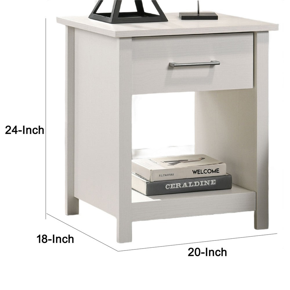 Kele Nightstand | 1 Drawer w Silver Handle | 1 Lower Open Shelf | White