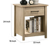 Kele Nightstand | 1 Drawer w Black Handle | 1 Shelf | Light Oak Brown