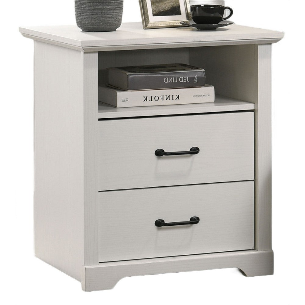 Lara Nightstand | 2 Drawers w 1 Top Open Shelf & USB Ports | White