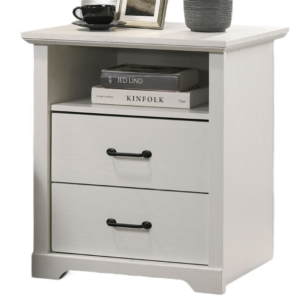 Lara Nightstand | 2 Drawers w 1 Top Open Shelf & USB Ports | White