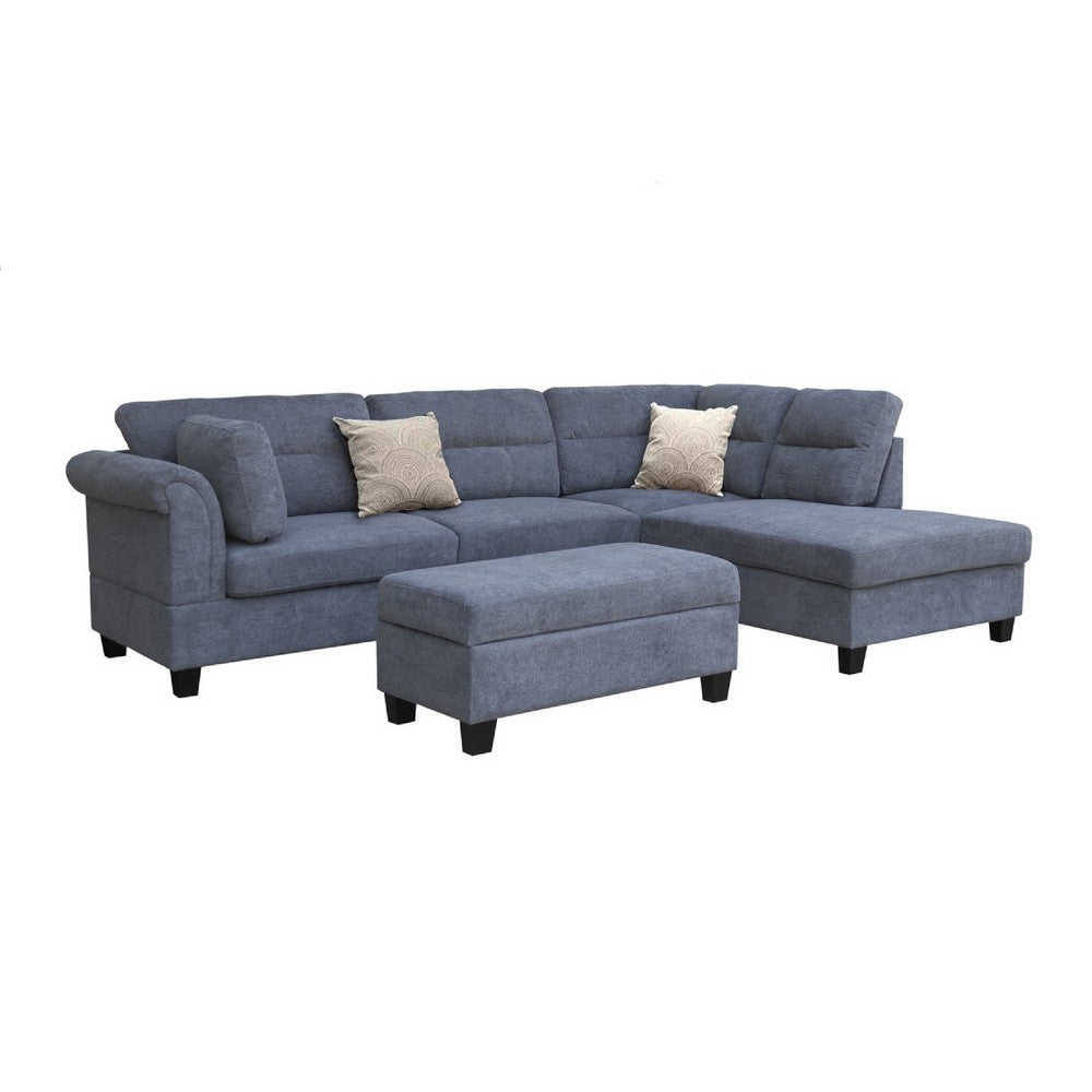 Ari 100" Sectional Sofa Set w Storage Ottoman | 2 Pillows | Gray