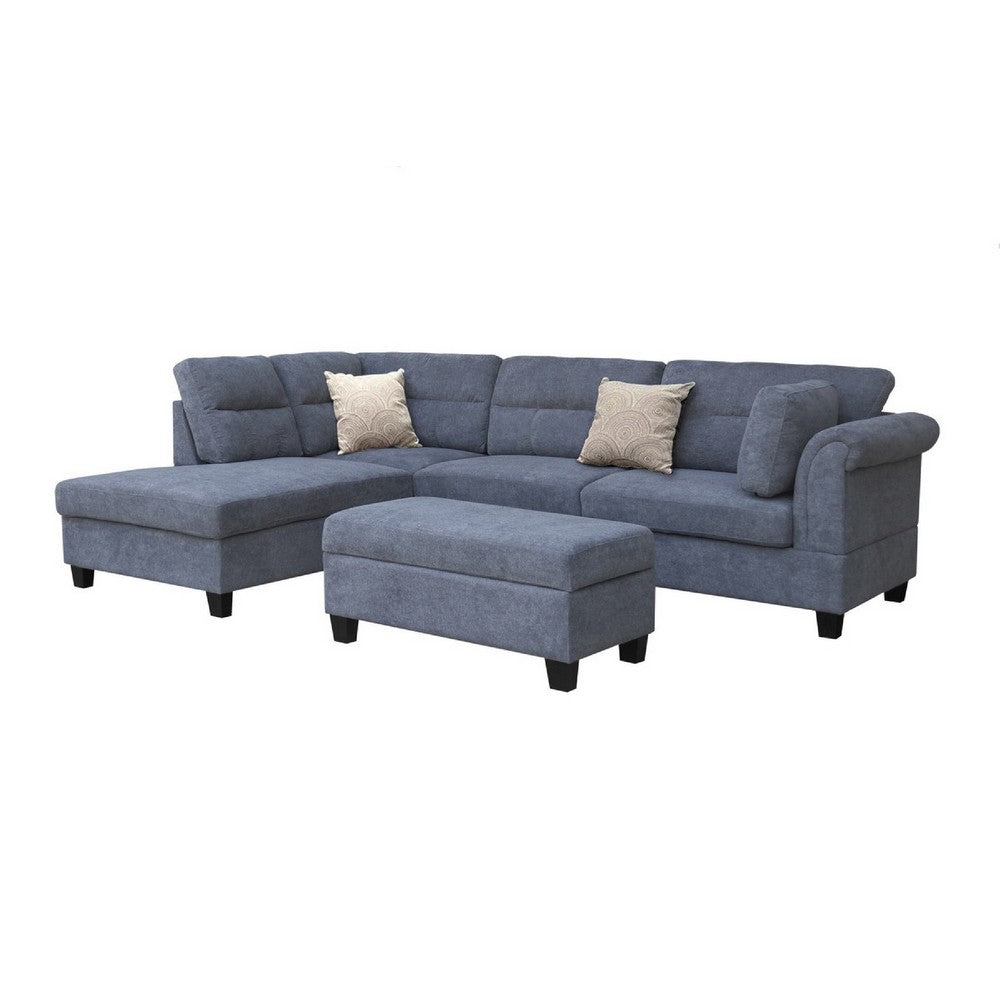 Ari 100" Sectional Sofa Set w Storage Ottoman | 2 Pillows | Gray