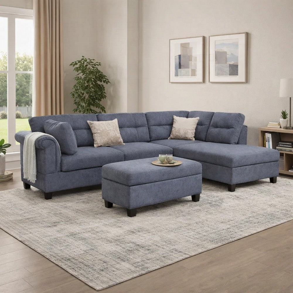 Ari 100" Sectional Sofa Set w Storage Ottoman | 2 Pillows | Gray