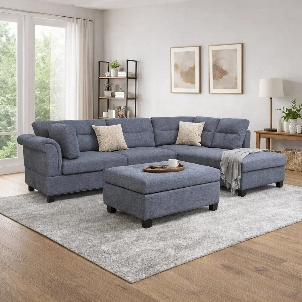 Ari 100" Sectional Sofa Set w Storage Ottoman | 2 Pillows | Gray