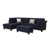 Ari 100" Sectional Sofa Set w Storage Ottoman | Black Tufted Back | 2 Pillows
