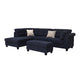 Ari 100" Sectional Sofa Set w Storage Ottoman | Black Tufted Back | 2 Pillows