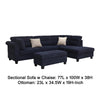 Ari 100" Sectional Sofa Set w Storage Ottoman | Black Tufted Back | 2 Pillows